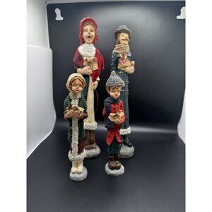 Vintage Sterling Inc 4 Pc Carolers Figurine with Cloth On Outfits & Paper Bks